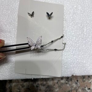 Butterfly faux silver earrings